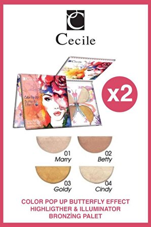 Cecile Kelebek Efektli Yanak-Göz-Dudak Aydınlatıcı-Bronzlaştırıcı Palet Seti